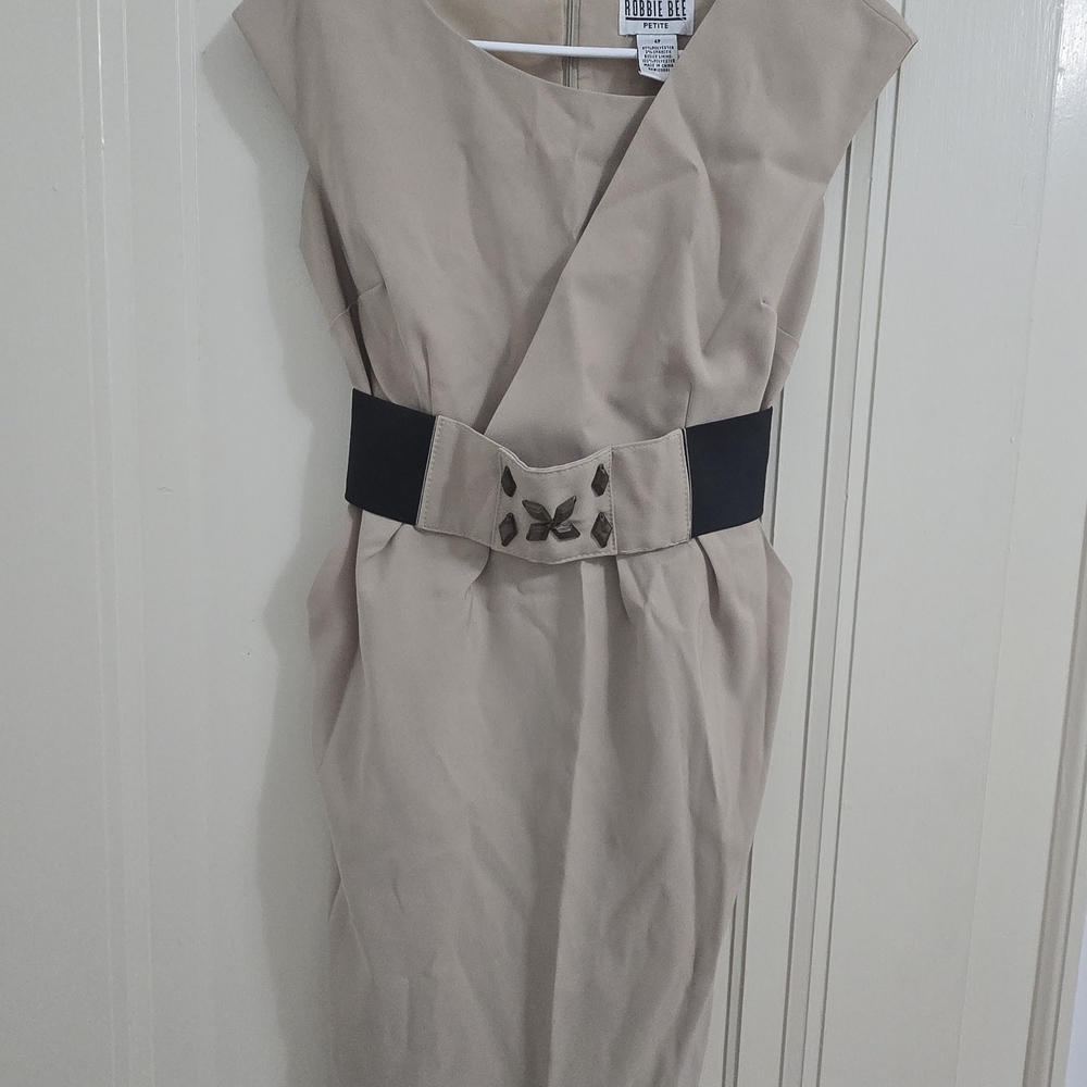 Robbie Bee Taupe Dress with Black Accent